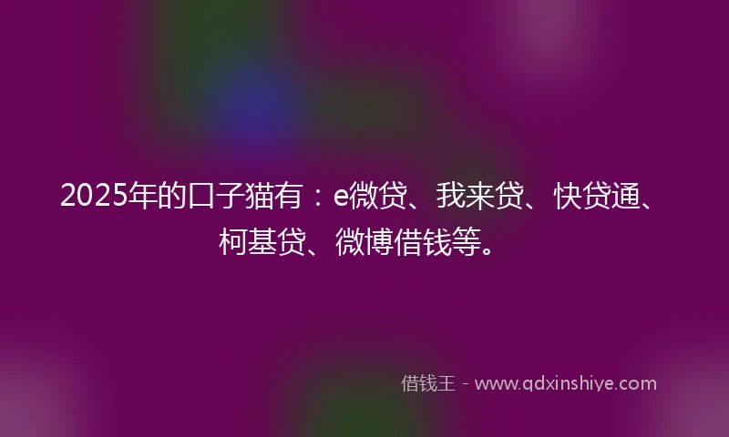 2025年的口子猫有：e微贷、我来贷、快贷通、柯基贷、微博借钱等。