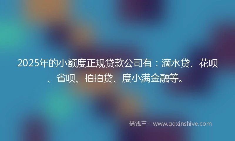 2025年的小额度正规贷款公司有：滴水贷、花呗、省呗、拍拍贷、度小满金融等。