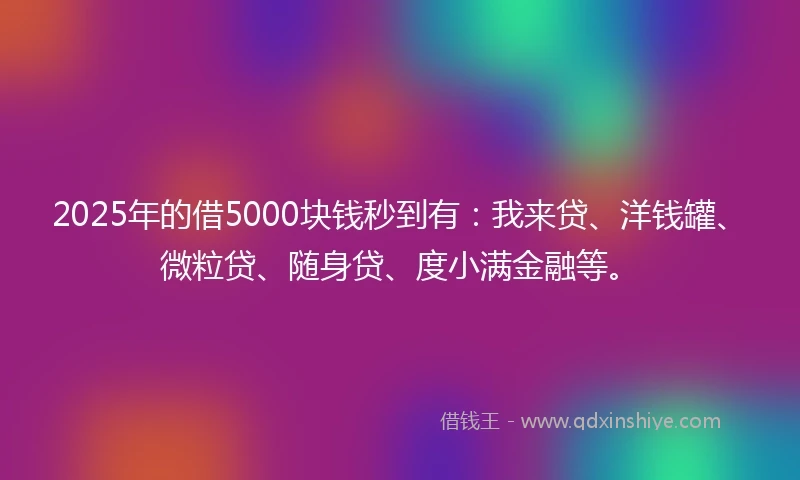 2025年的借5000块钱秒到有：我来贷、洋钱罐、微粒贷、随身贷、度小满金融等。