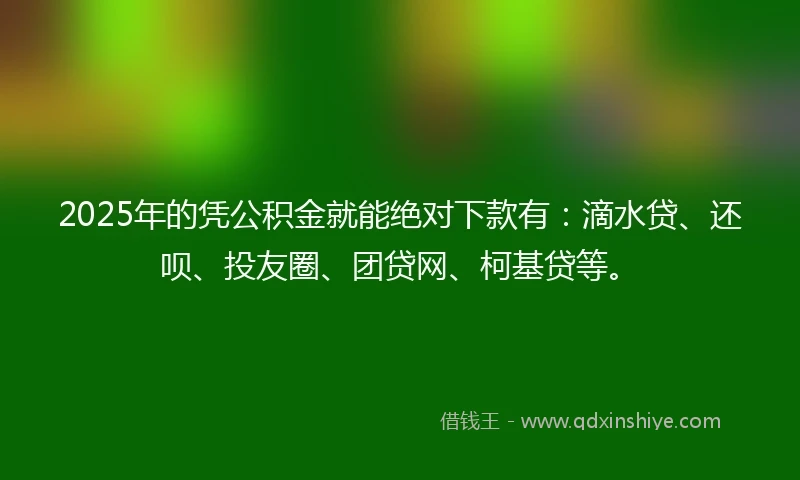 2025年的凭公积金就能绝对下款有：滴水贷、还呗、投友圈、团贷网、柯基贷等。