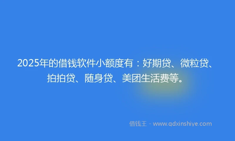 2025年的借钱软件小额度有：好期贷、微粒贷、拍拍贷、随身贷、美团生活费等。