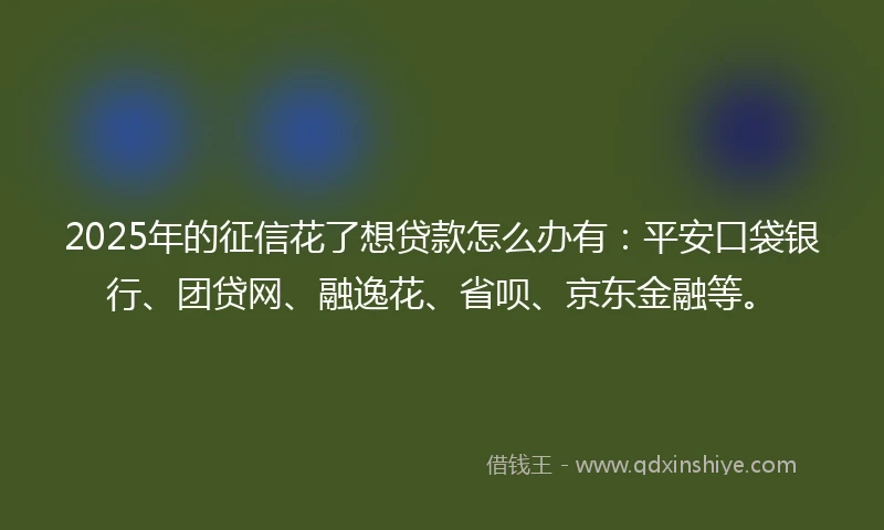 2025年的征信花了想贷款怎么办有：平安口袋银行、团贷网、融逸花、省呗、京东金融等。