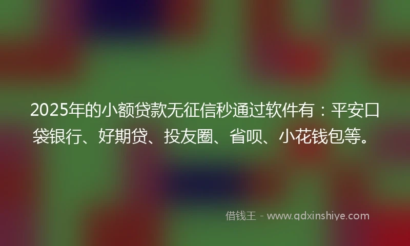 2025年的小额贷款无征信秒通过软件有：平安口袋银行、好期贷、投友圈、省呗、小花钱包等。