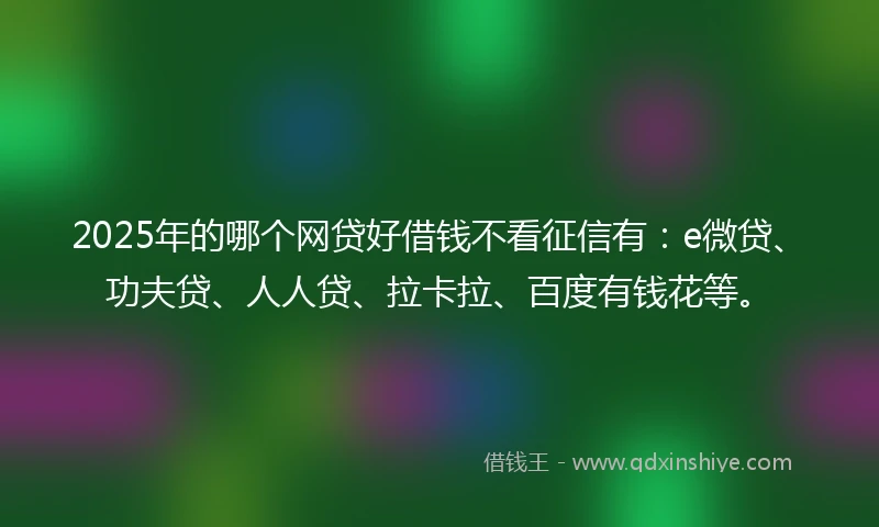 2025年的哪个网贷好借钱不看征信有：e微贷、功夫贷、人人贷、拉卡拉、百度有钱花等。
