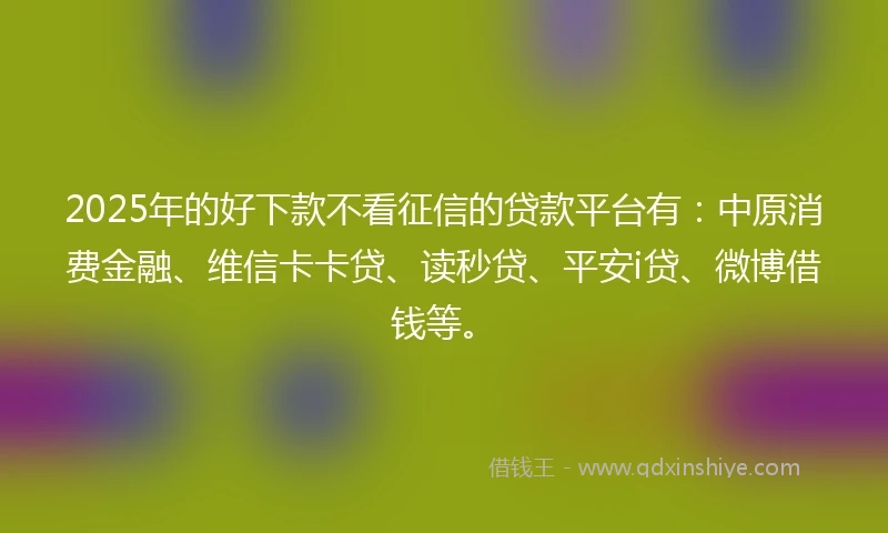 2025年的好下款不看征信的贷款平台有：中原消费金融、维信卡卡贷、读秒贷、平安i贷、微博借钱等。