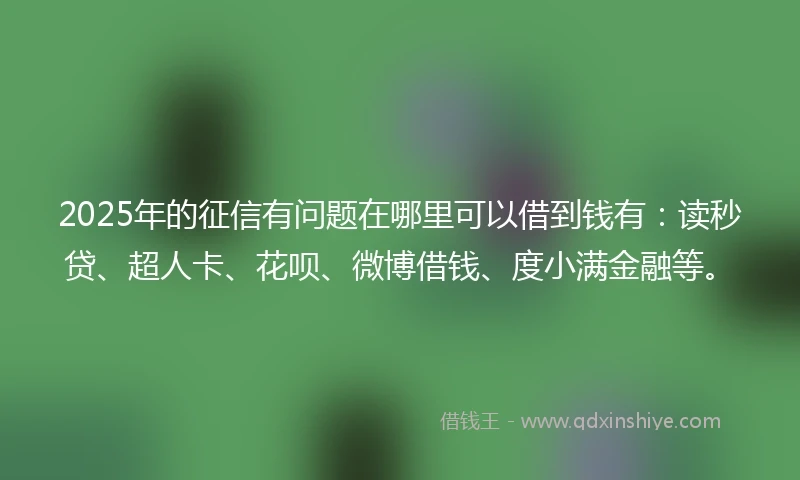 2025年的征信有问题在哪里可以借到钱有：读秒贷、超人卡、花呗、微博借钱、度小满金融等。