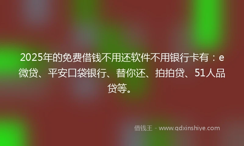 2025年的免费借钱不用还软件不用银行卡有：e微贷、平安口袋银行、替你还、拍拍贷、51人品贷等。