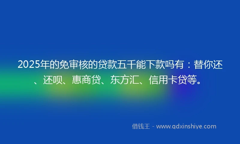 2025年的免审核的贷款五千能下款吗有：替你还、还呗、惠商贷、东方汇、信用卡贷等。