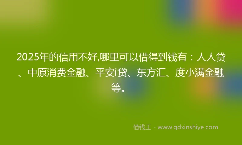 2025年的信用不好,哪里可以借得到钱有：人人贷、中原消费金融、平安i贷、东方汇、度小满金融等。