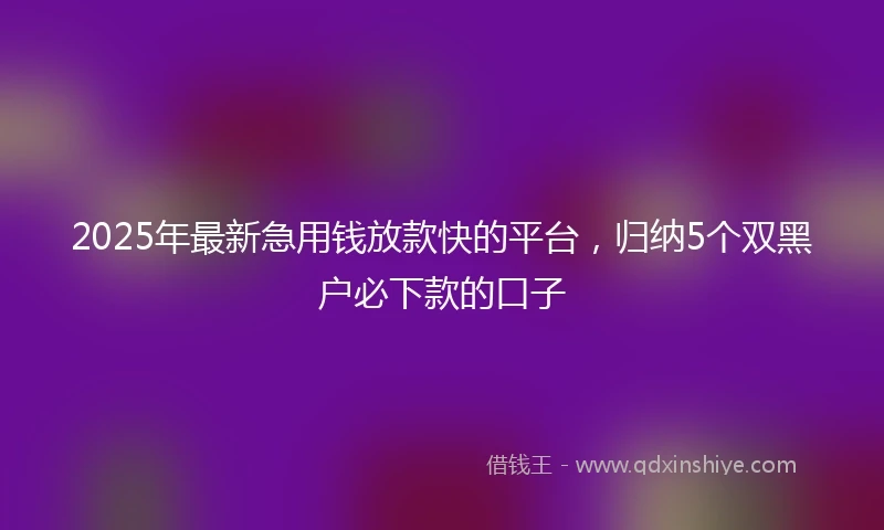 2025年最新急用钱放款快的平台，归纳5个双黑户必下款的口子