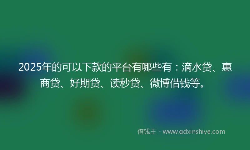 2025年的可以下款的平台有哪些有：滴水贷、惠商贷、好期贷、读秒贷、微博借钱等。