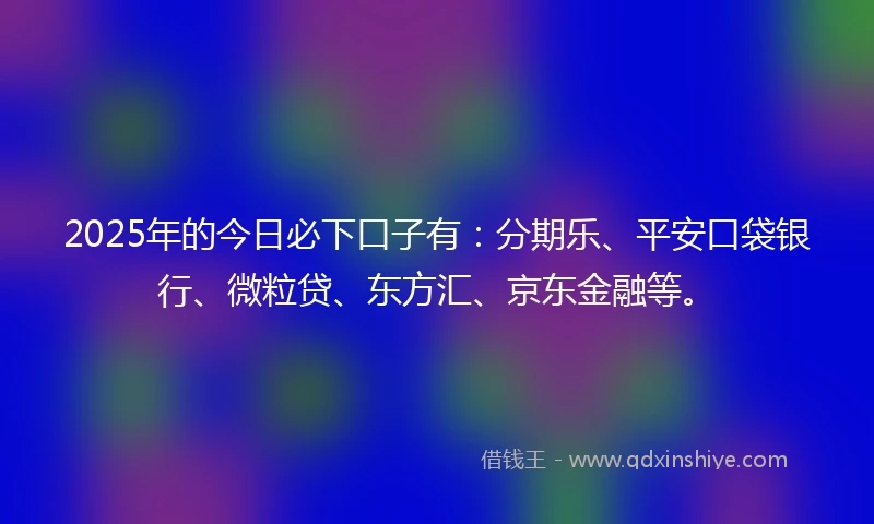 2025年的今日必下口子有：分期乐、平安口袋银行、微粒贷、东方汇、京东金融等。