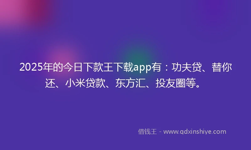 2025年的今日下款王下载app有：功夫贷、替你还、小米贷款、东方汇、投友圈等。