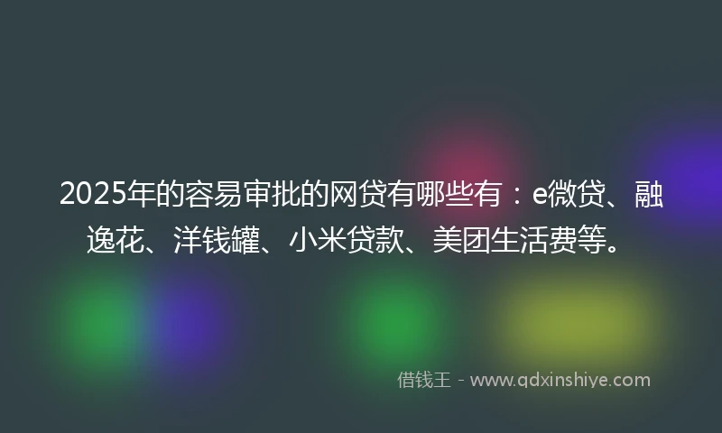 2025年的容易审批的网贷有哪些有：e微贷、融逸花、洋钱罐、小米贷款、美团生活费等。