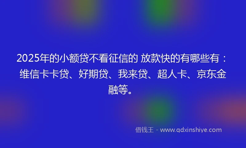 2025年的小额贷不看征信的 放款快的有哪些有：维信卡卡贷、好期贷、我来贷、超人卡、京东金融等。