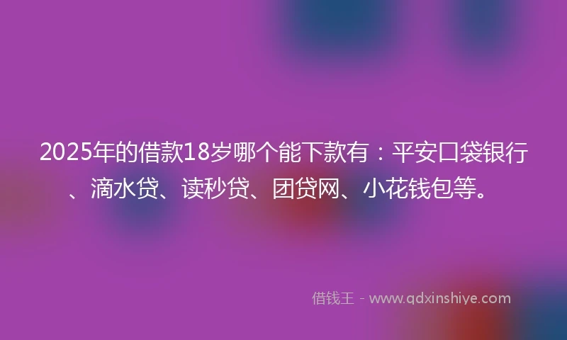 2025年的借款18岁哪个能下款有：平安口袋银行、滴水贷、读秒贷、团贷网、小花钱包等。