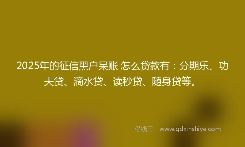 2025年的征信黑户呆账 怎么贷款有：分期乐、功夫贷、滴水贷、读秒贷、随身贷等。