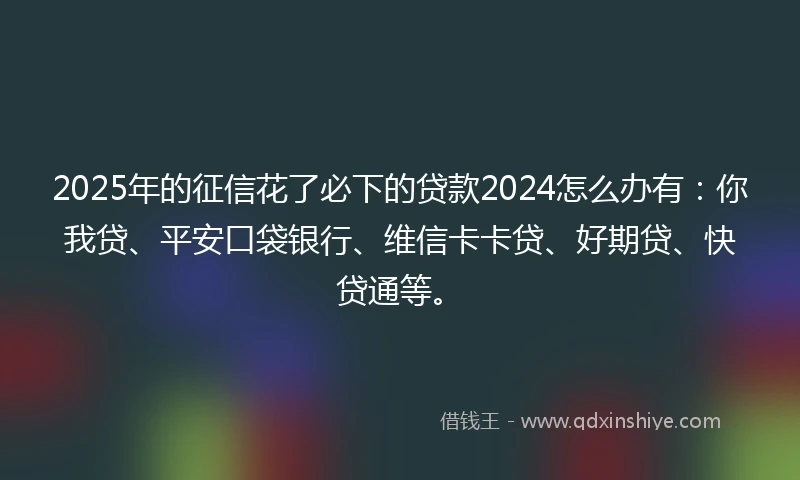 2025年的征信花了必下的贷款2024怎么办有：你我贷、平安口袋银行、维信卡卡贷、好期贷、快贷通等。