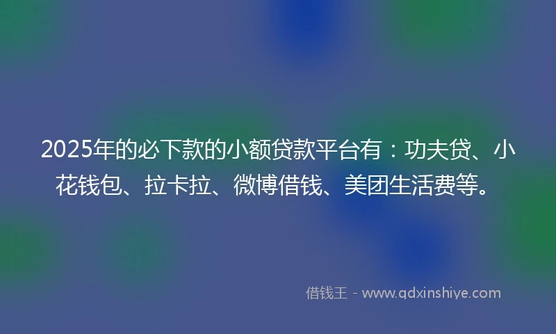 2025年的必下款的小额贷款平台有：功夫贷、小花钱包、拉卡拉、微博借钱、美团生活费等。