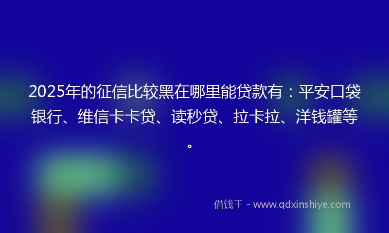 2025年的征信比较黑在哪里能贷款有：平安口袋银行、维信卡卡贷、读秒贷、拉卡拉、洋钱罐等。