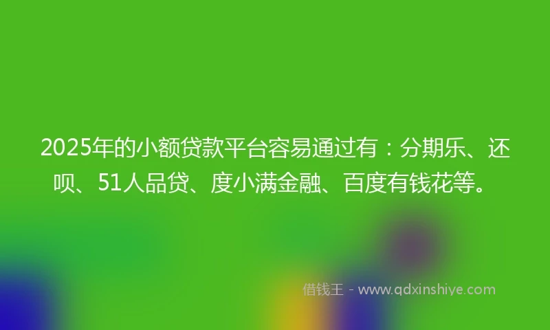 2025年的小额贷款平台容易通过有：分期乐、还呗、51人品贷、度小满金融、百度有钱花等。