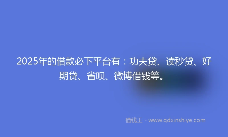 2025年的借款必下平台有：功夫贷、读秒贷、好期贷、省呗、微博借钱等。