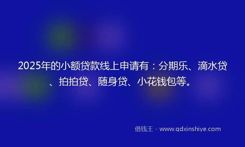 2025年的小额贷款线上申请有：分期乐、滴水贷、拍拍贷、随身贷、小花钱包等。