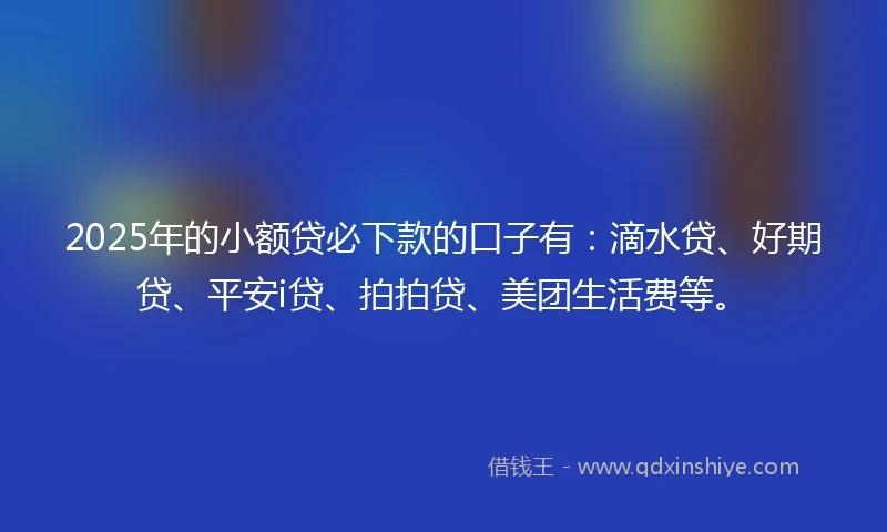 2025年的小额贷必下款的口子有：滴水贷、好期贷、平安i贷、拍拍贷、美团生活费等。