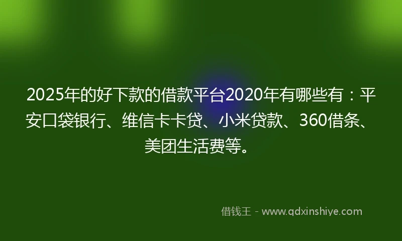 2025年的好下款的借款平台2020年有哪些有：平安口袋银行、维信卡卡贷、小米贷款、360借条、美团生活费等。