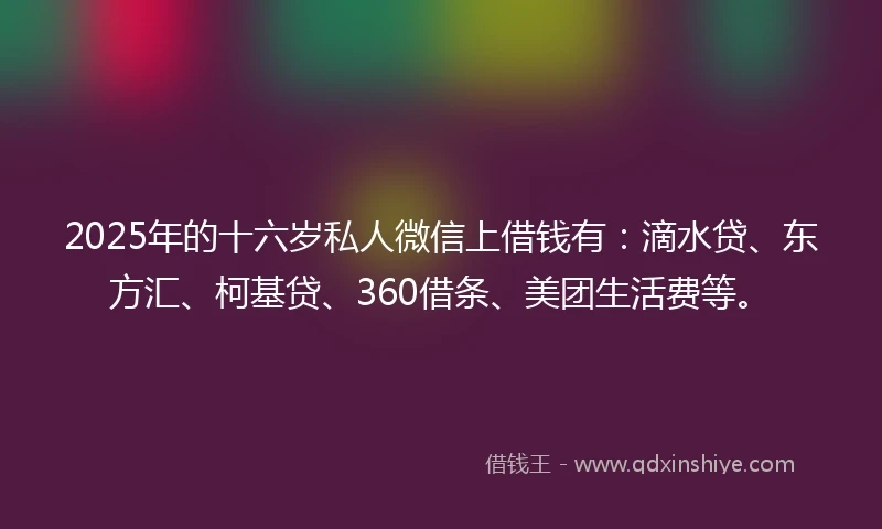 2025年的十六岁私人微信上借钱有：滴水贷、东方汇、柯基贷、360借条、美团生活费等。