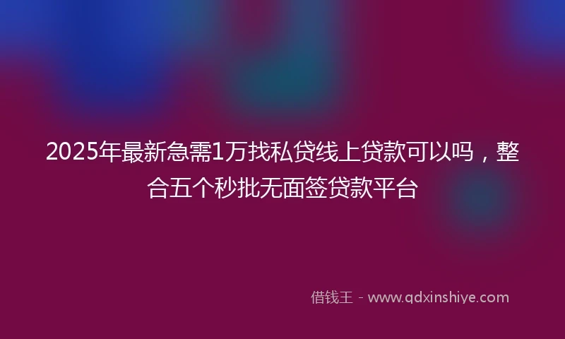 2025年最新急需1万找私贷线上贷款可以吗，整合五个秒批无面签贷款平台