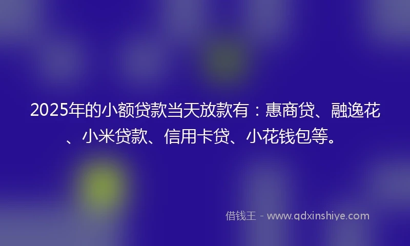 2025年的小额贷款当天放款有：惠商贷、融逸花、小米贷款、信用卡贷、小花钱包等。