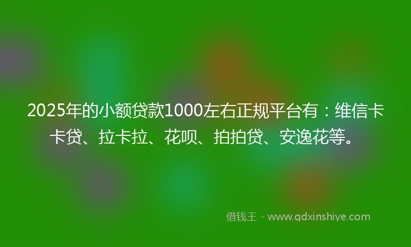 2025年的小额贷款1000左右正规平台有：维信卡卡贷、拉卡拉、花呗、拍拍贷、安逸花等。