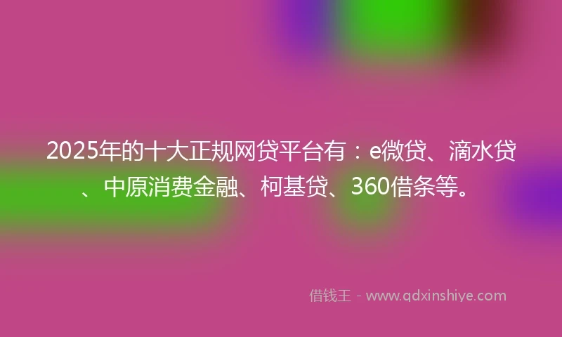 2025年的十大正规网贷平台有：e微贷、滴水贷、中原消费金融、柯基贷、360借条等。