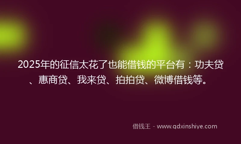 2025年的征信太花了也能借钱的平台有：功夫贷、惠商贷、我来贷、拍拍贷、微博借钱等。