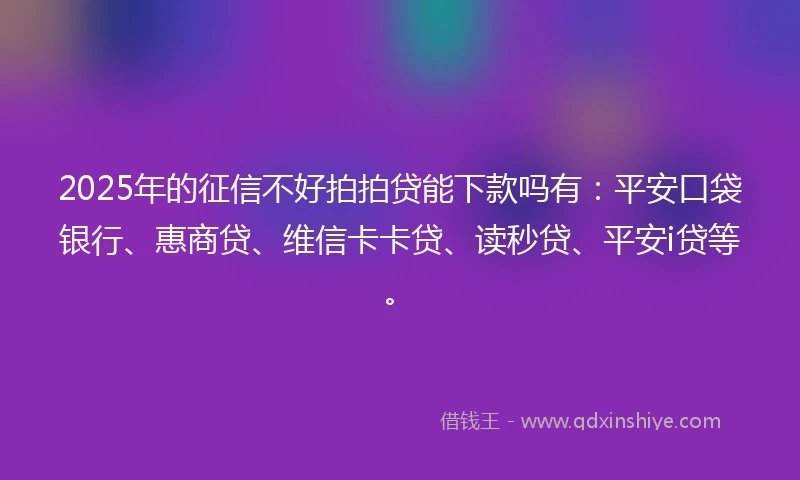 2025年的征信不好拍拍贷能下款吗有：平安口袋银行、惠商贷、维信卡卡贷、读秒贷、平安i贷等。