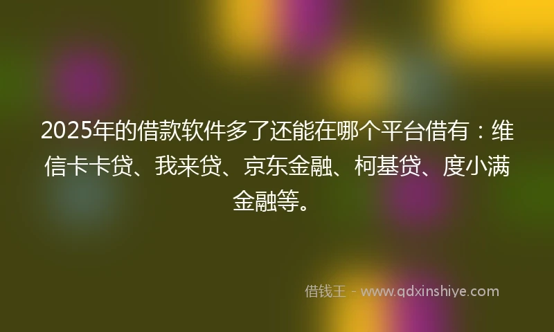 2025年的借款软件多了还能在哪个平台借有：维信卡卡贷、我来贷、京东金融、柯基贷、度小满金融等。