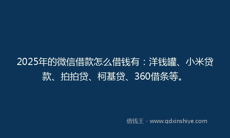 2025年的微信借款怎么借钱有：洋钱罐、小米贷款、拍拍贷、柯基贷、360借条等。