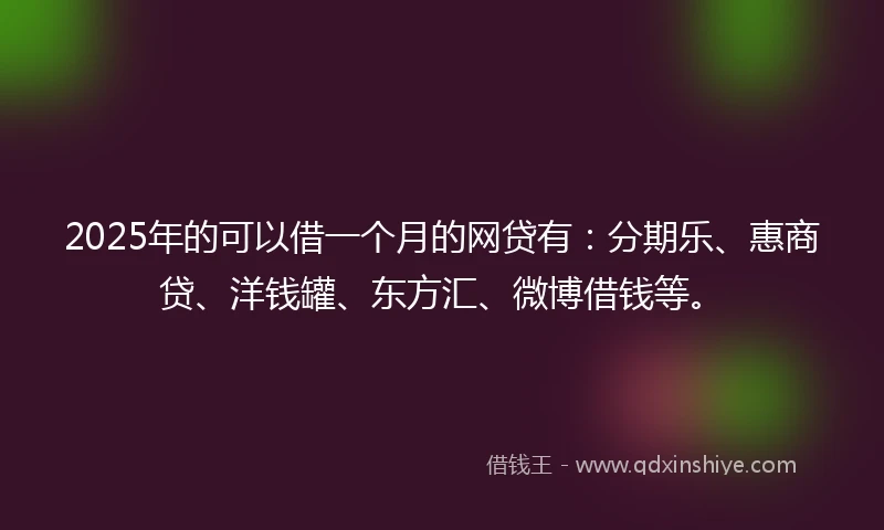 2025年的可以借一个月的网贷有：分期乐、惠商贷、洋钱罐、东方汇、微博借钱等。