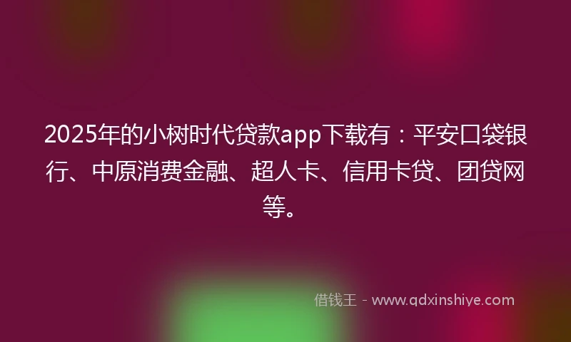 2025年的小树时代贷款app下载有：平安口袋银行、中原消费金融、超人卡、信用卡贷、团贷网等。