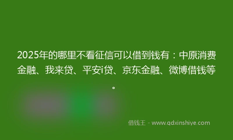 2025年的哪里不看征信可以借到钱有：中原消费金融、我来贷、平安i贷、京东金融、微博借钱等。