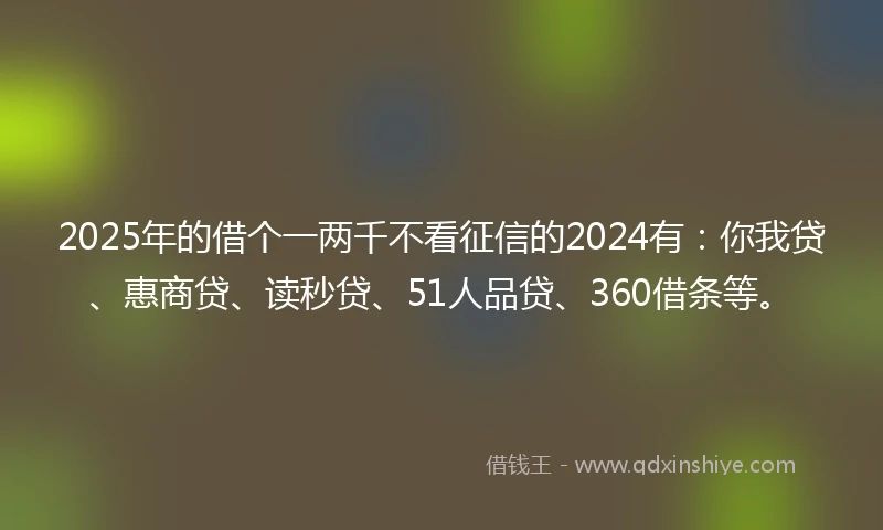 2025年的借个一两千不看征信的2024有：你我贷、惠商贷、读秒贷、51人品贷、360借条等。