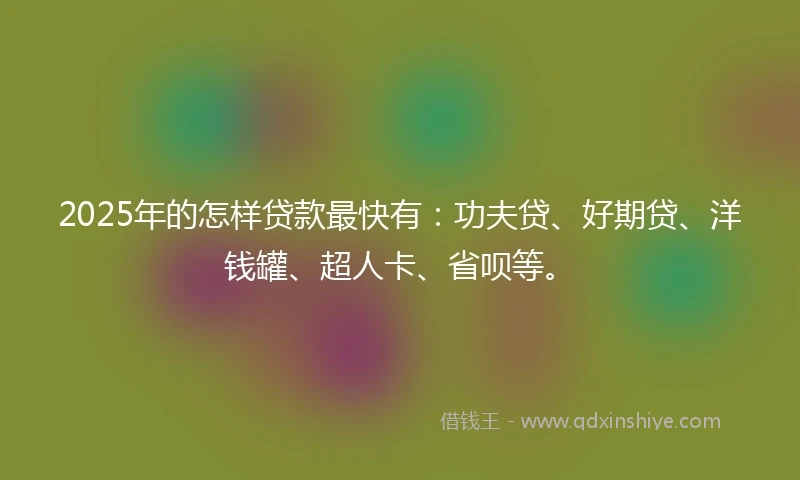2025年的怎样贷款最快有：功夫贷、好期贷、洋钱罐、超人卡、省呗等。