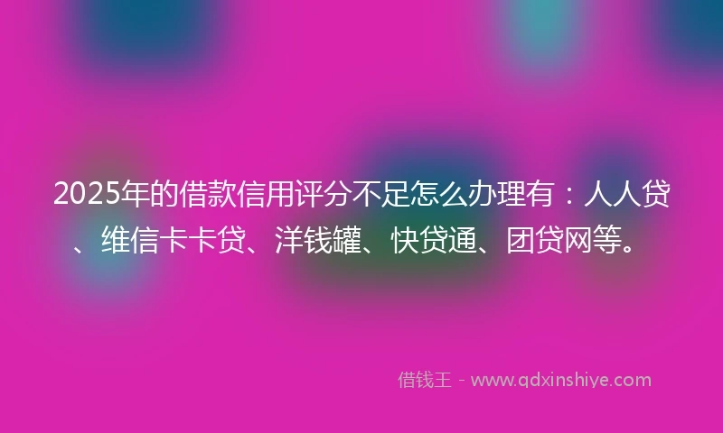2025年的借款信用评分不足怎么办理有：人人贷、维信卡卡贷、洋钱罐、快贷通、团贷网等。