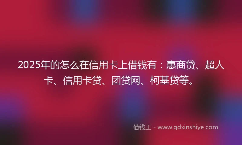 2025年的怎么在信用卡上借钱有:惠商贷、超人卡、信用卡贷、团贷网、柯基贷等。
