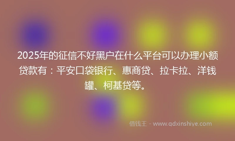 2025年的征信不好黑户在什么平台可以办理小额贷款有：平安口袋银行、惠商贷、拉卡拉、洋钱罐、柯基贷等。