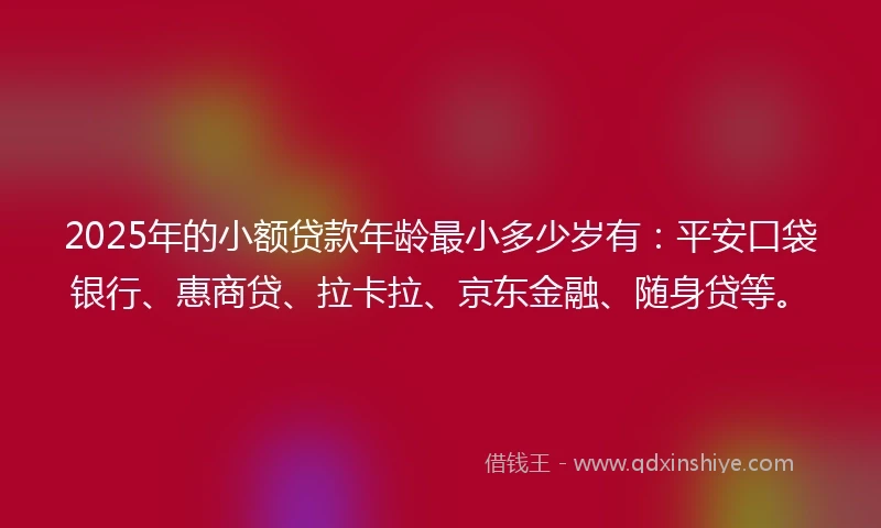 2025年的小额贷款年龄最小多少岁有：平安口袋银行、惠商贷、拉卡拉、京东金融、随身贷等。