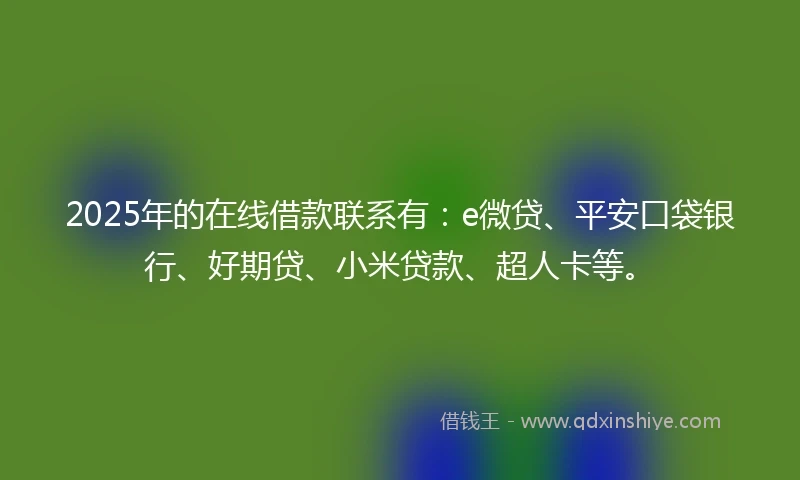 2025年的在线借款联系有：e微贷、平安口袋银行、好期贷、小米贷款、超人卡等。