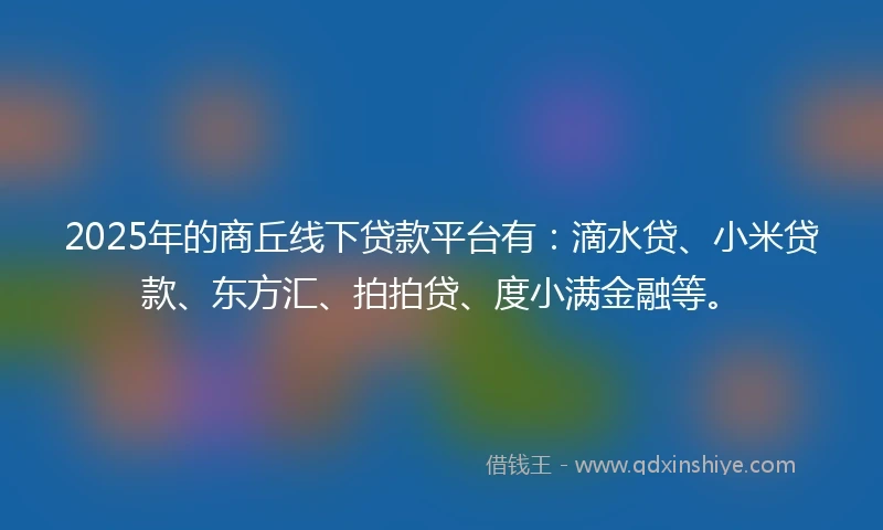 2025年的商丘线下贷款平台有：滴水贷、小米贷款、东方汇、拍拍贷、度小满金融等。