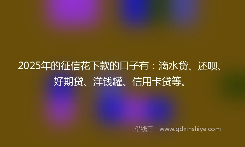 2025年的征信花下款的口子有：滴水贷、还呗、好期贷、洋钱罐、信用卡贷等。